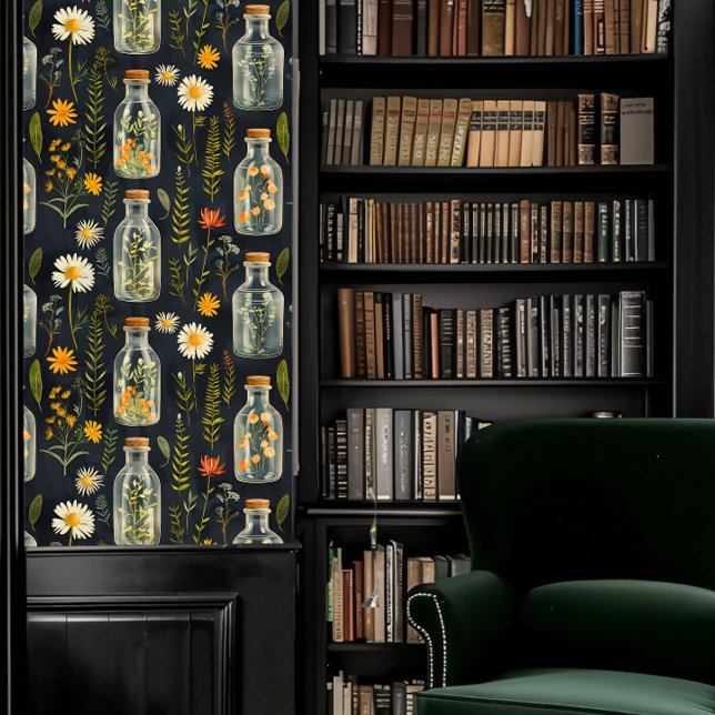 Dark Academia Bottled Flowers Wallpaper (Dark Academia Bottled Flowers Wallpaper  in a library.)