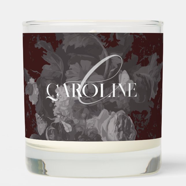 Dark Academia Calligraphy Classic Burgundy Scented Candle (Front)