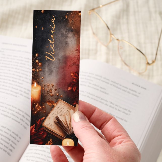 Dark Academia Candlelight Autumn Book Personalized Bookmarks (Hand)