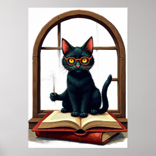 Dark Academia Cat Reader Bookworm Sticker Vintage Poster