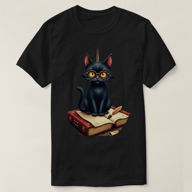 Dark Academia Cat Scholar Sticker T Shirt (Design Front)