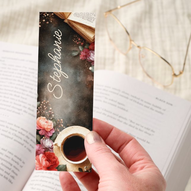Dark Academia Coffee Roses Books Personalized Bookmarks (Hand)