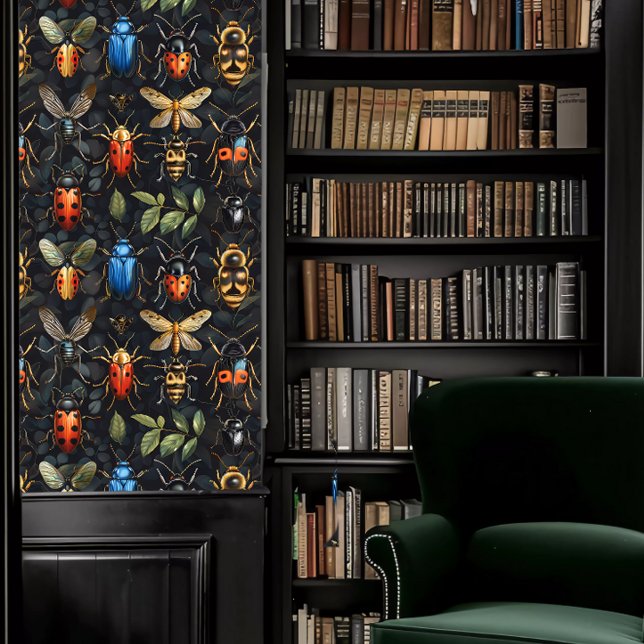 Dark Academia Colorful Insects Wallpaper (Dark Academia Colorful Insects Wallpaper in a library.)