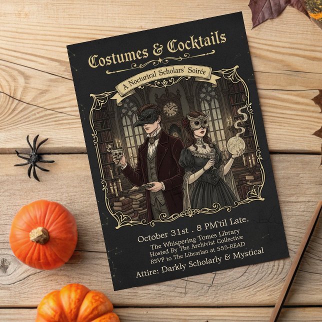Dark Academia Costumes & Cocktails Halloween Party Invitation (Creator Uploaded)