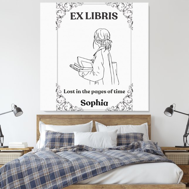 Dark Academia Ex Libris Personalized Reading Journ Canvas Print (Insitu(Bedroom))