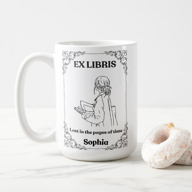 Dark Academia Ex Libris Personalized Reading Journ Coffee Mug (With Donut)