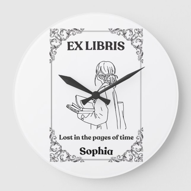 Dark Academia Ex Libris Personalized Reading Journ Large Clock (Front)