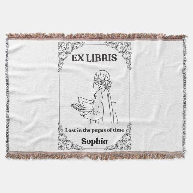 Dark Academia Ex Libris Personalized Reading Journ Throw Blanket (Front)