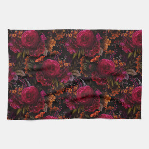 Dark Academia Floral Design Kitchen Towel