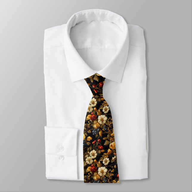 Dark Academia Floral Neck Tie (Tied)