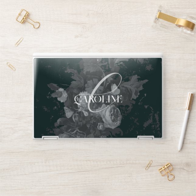 Dark Academia Floral Still Life Burgundy HP Laptop Skin (Desk)