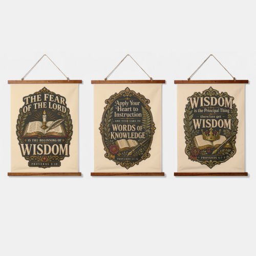 Dark Academia Gilt Ornate Proverbs Scripture Trio Hanging Tapestry