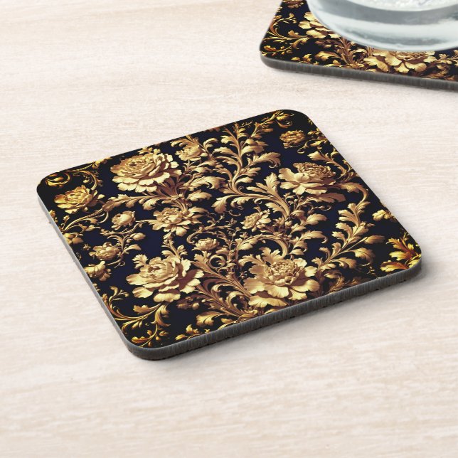 Dark Academia Gold Baroque Floral Coaster (Left Side)