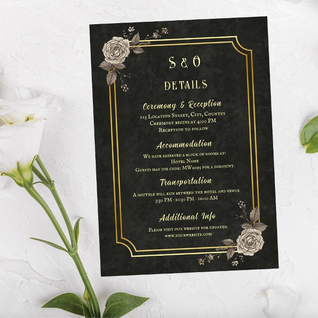 Dark Academia Gothic Black Gold Elegant Wedding Enclosure Card (Creator Uploaded)
