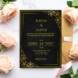 Dark Academia Gothic Black Gold Elegant Wedding Invitation