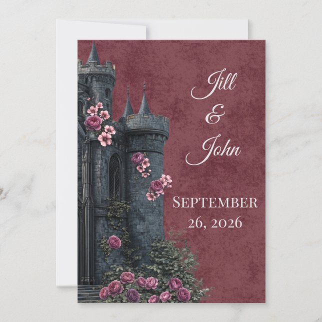 Dark Academia Gothic Castle Invitation Florals (Front)