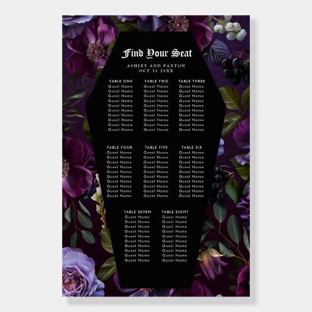 Dark Academia Gothic Floral | Seating Chart Foam Board (Front)