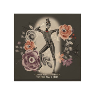 Dark Academia Gothic Floral Skeleton Halloween Wood Wall Art