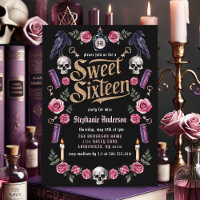 Dark Academia Gothic Gold Floral Sweet 16