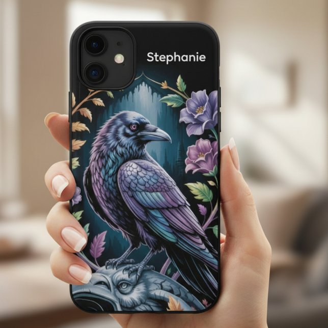 Dark Academia Gothic Raven Floral Case-Mate iPhone Case (Black raven gothic iphone case)