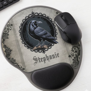 Dark Academia Gothic Raven Vintage Damask Gel Mouse Pad