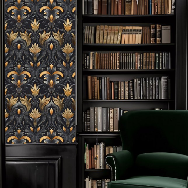 Dark Academia Gray and Gold Moody Decorative Wallpaper (Dark Academia Gray and Gold Moody Decorative Wallpaper in a library.)