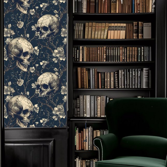 Dark Academia Gray Skulls Wallpaper (Dark Academia Gray Skulls Wallpaper in a library.)