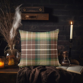 Dark Academia Green and Brown Plaid Design Throw Pillow