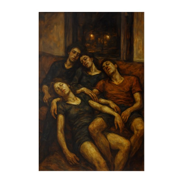 Dark Academia Group Sleep | Moody Baroque Painting Acrylic Print (Front)