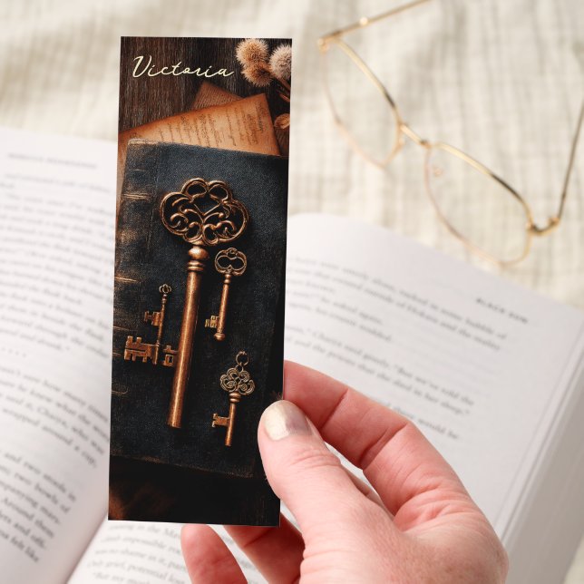 Dark Academia Keys Old Book Personalized Bookmarks (Hand)