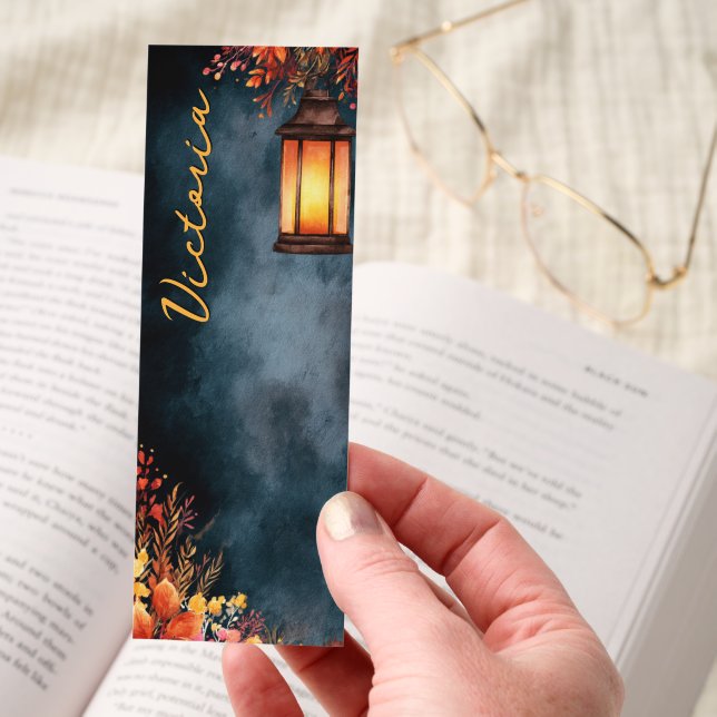 Dark Academia Lantern Floral Personalized Bookmarks (Hand)