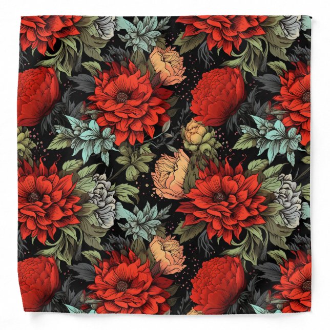 Dark Academia Maximalist Red Dahlia Floral  Bandana (Front)