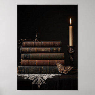 Dark Academia Moody Books Candle Wall Art