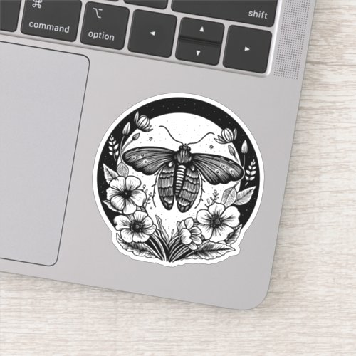 Dark academia moth and flowers sticker