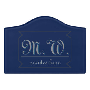 Dark Academia Navy Blue Dorm Sign With Initials