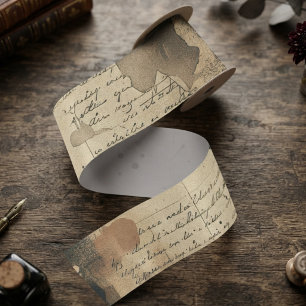 Dark Academia Obsidian Vintage Manuscript Satin Ribbon