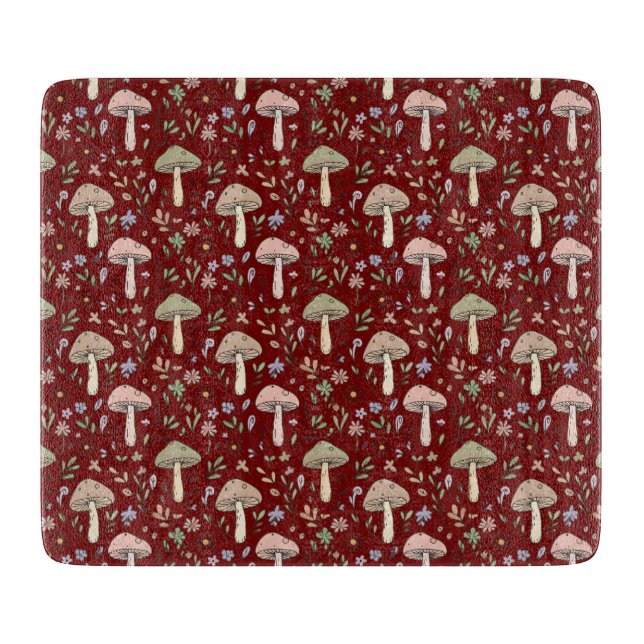 Dark Academia Plum Red Fungi Moody Scholarly Gift Cutting Board (Front)