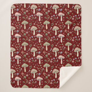 Dark Academia Plum Red Fungi Rich Botanical Luxury Sherpa Blanket