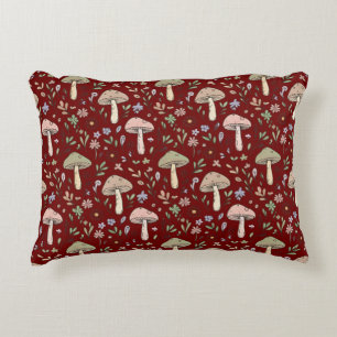 Dark Academia Plum Red Fungi Seamless Luxury Accent Pillow