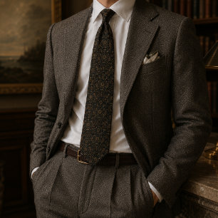 Dark Academia Pocket Watch Library Neck Tie