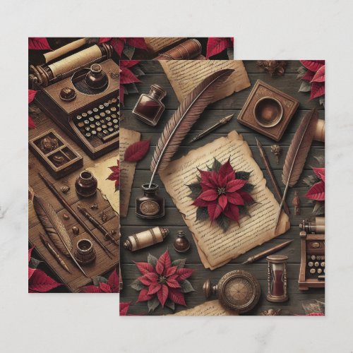 Dark Academia Poinsettia Desk Scrapbook Paper