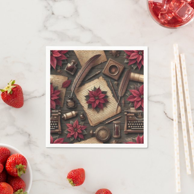  Dark Academia Poinsettia School Desk Decoupage Napkins (Insitu)
