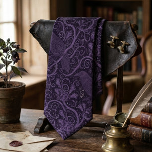Dark Academia Raven Crow Floral Pattern Necktie