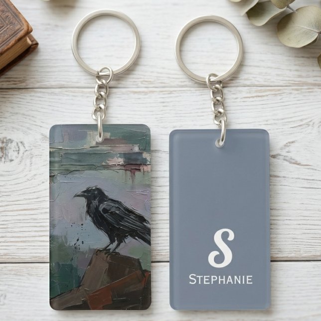Dark Academia Raven Crow Gothic Style Keychain (Moody gothic raven art keychain for the dark academia fan — a unique birthday gift for bird lovers.)