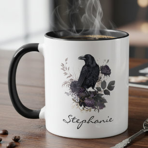Dark Academia Raven Floral Moody Gothic Mug