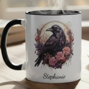 Dark Academia Raven Gothic Floral Mug