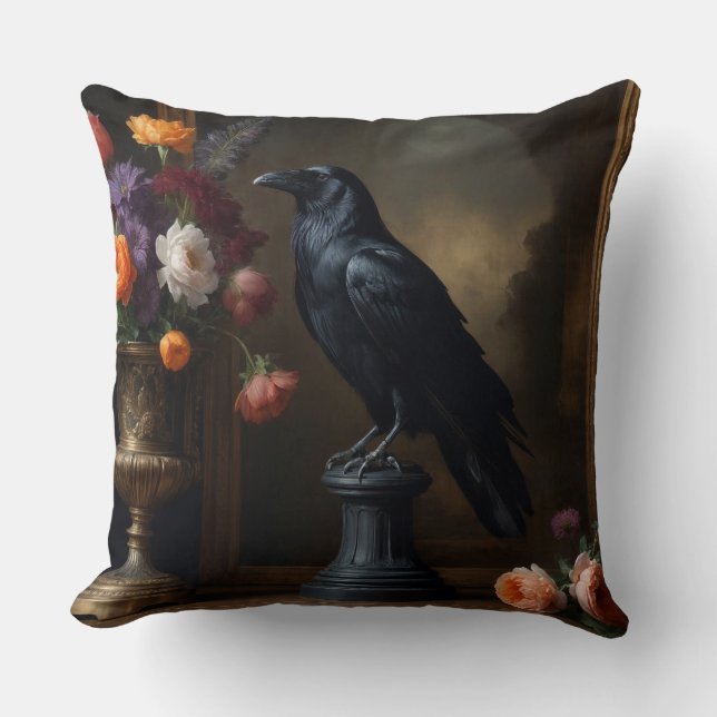 Dark Academia Raven Throw Pillow (Front)
