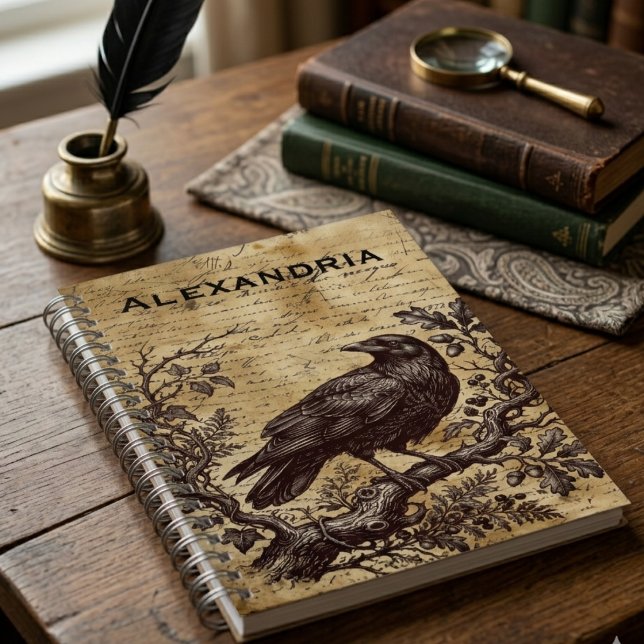 Dark Academia Raven Vintage Script Notebook (Dark academia vintage raven notebook)