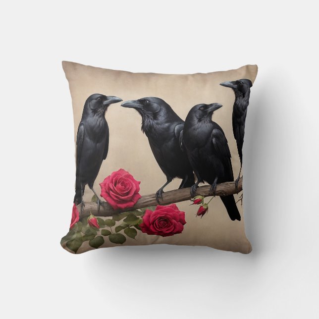 Dark Academia Ravens Throw Pillow (Front)