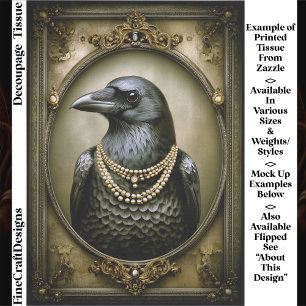 Dark Academia Regal Raven & Pearls ET1L Decoupage Tissue Paper